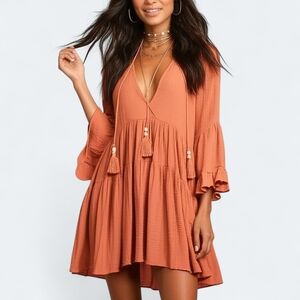 ANTHROPOLOGIE Avec Les Filles Flare V Neck Tiered Bohemian Dress NWT